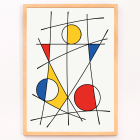 Poster avec des œuvres abstraites de Geometric Lines et Colors 3 avec des lignes noires qui se croisent et des formes géométriques colorées en rouge, bleu et jaune