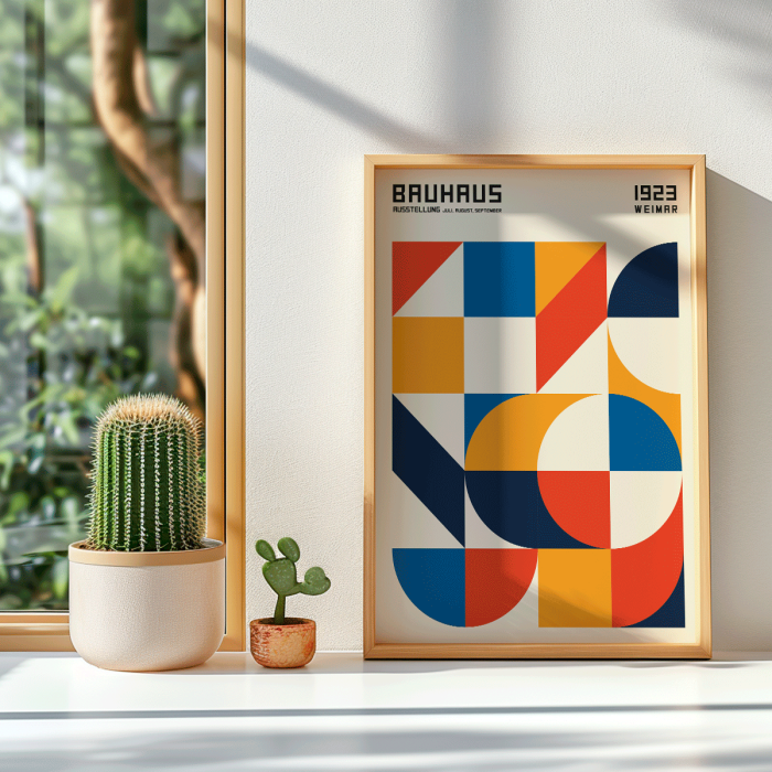 Colorful geometric Bauhaus poster with squares and circles titled Bauhaus Poster 19.