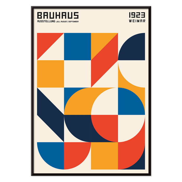 Colorful geometric Bauhaus poster with squares and circles titled Bauhaus Poster 19.