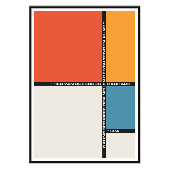 Póster presenta un diseño abstracto geométrico de Theo van Doesburg Bauhaus 21 obras de arte con colores y tipografía atrevidos.