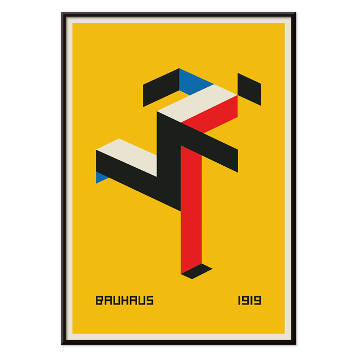 Poster présentant de l'art abstrait géométrique sur fond jaune intitulé "Bauhaus" par l'artiste 20.