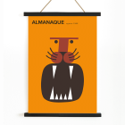 Poster of Almanaque magazine cover featuring abstract face design by Sebastiao Rodrigues on an orange background.