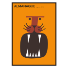 Poster of Almanaque magazine cover featuring abstract face design by Sebastiao Rodrigues on an orange background.