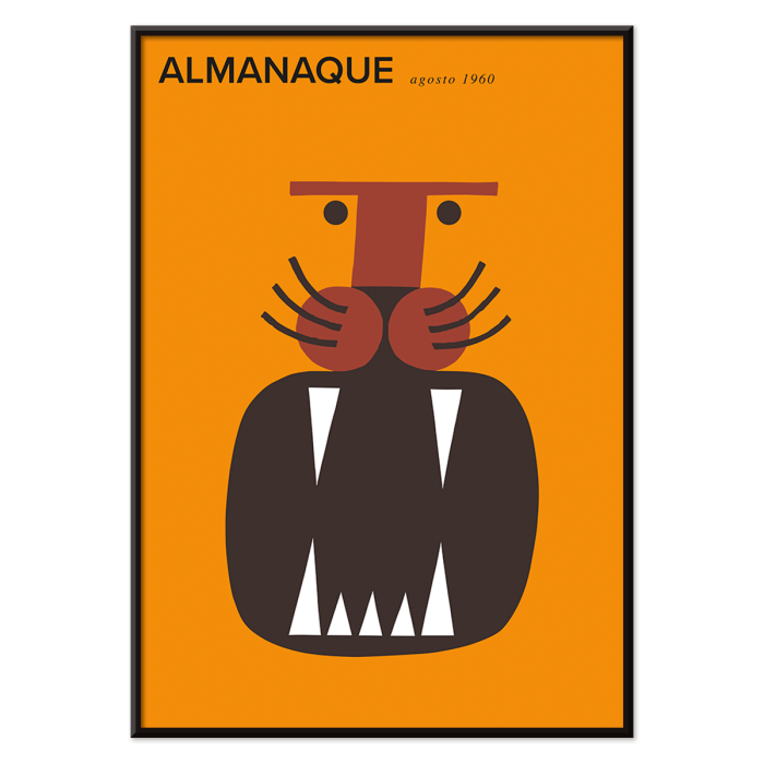 Póster de la portada de la revista Almanaque con un diseño de rostro abstracto de Sebastiao Rodrigues sobre un fondo naranja.