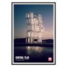 Poster featuring Central Tejo in Lisbon by Pedro Cabrita Reis displayed by Mo Art Gallery with a modern architectural structure.