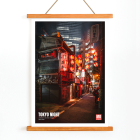 Poster depicting a vibrant Tokyo street at night with illuminated lanterns titled Tokyo Night by Mo Art Gallery.