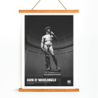 Póster presenta la estatua de David de Miguel Ángel Buonarroti exhibida en la Galería de Arte Mo de Florencia.