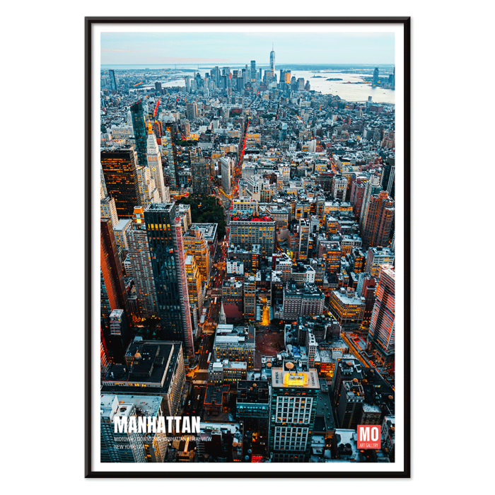 Póster del horizonte de Manhattan en Nueva York titulado Manhattan New York por Mo Art Gallery.