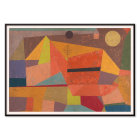 Poster of Joyful Mountain Landscape by Paul Klee featuring abstract geometric shapes in vibrant colors