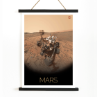 Póster titulado Rover on Mars de la NASA presenta una imagen de un rover de Marte en la superficie marciana con un logotipo de la NASA en la esquina superior derecha.