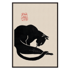 Póster presenta una ilustración minimalista de un gato negro titulada Black Cat 3 con caligrafía roja sobre un fondo beige.