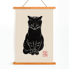 Póster de una obra de arte de un gato negro titulada Black Cat de Anonymous que presenta un diseño audaz y minimalista con un detalle de sello rojo.