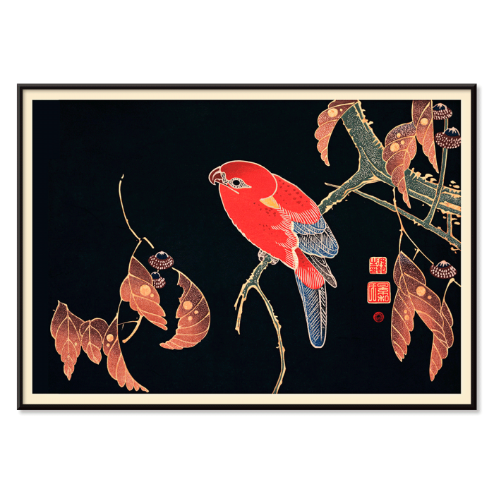 Red Parrot on the Branch of a Tree