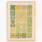 Poster of Moresque 5 vintage pattern from Grammar of Ornament book by Owen Jones featuring colorful geometric tile designs