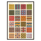 Poster showcasing vibrant Egyptian geometric patterns from the artwork Egyptian 7 by Owen Jones in Century Grammar of Ornament book.