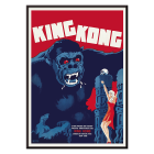 King Kong movie poster by Boye featuring a giant gorilla with red eyes grabbing a building with a woman in a red dress holding her hand up