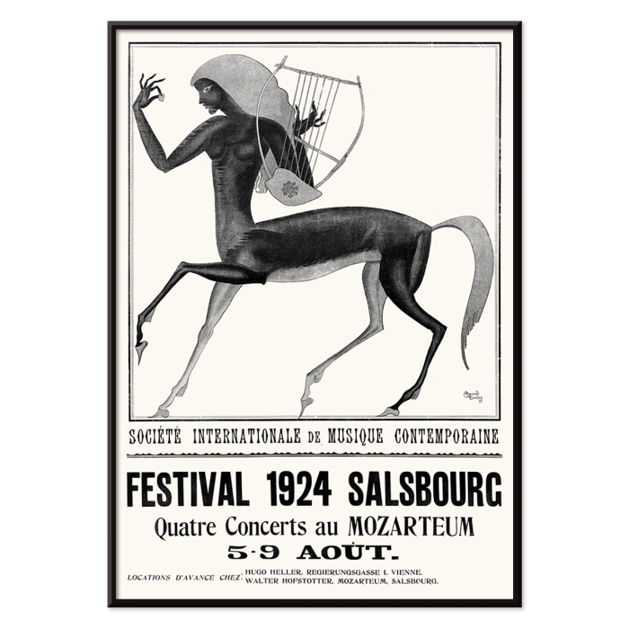 Poster of a centaur playing a harp titled Société internationale de musique contemporaine de Salsbourg by Edmund Dulac.