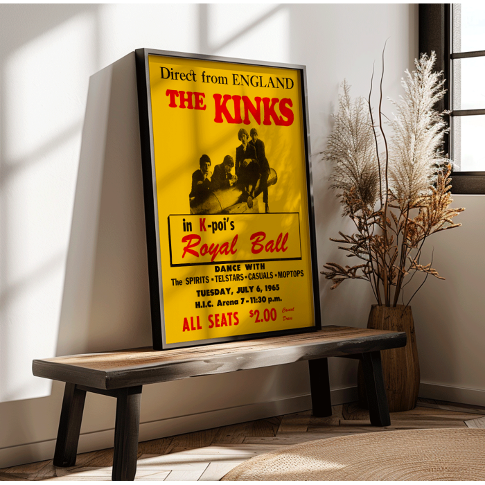 Poster for Concert performance by the Kinks at Hawaii's Honolulu International Center Arena featuring various bands and ticket details