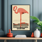 Poster titled Zoologischer Garten by Julius Klinger featuring an illustration of a pink flamingo and a building facade below it.