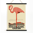 Poster titled Zoologischer Garten by Julius Klinger featuring an illustration of a pink flamingo and a building facade below it.