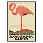 Poster titled Zoologischer Garten by Julius Klinger featuring an illustration of a pink flamingo and a building facade below it.