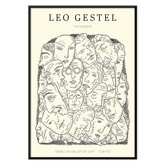 Poster of Maskers by Leo Gestel showcasing abstract faces exhibited at Seibu Museum of Art Tokyo