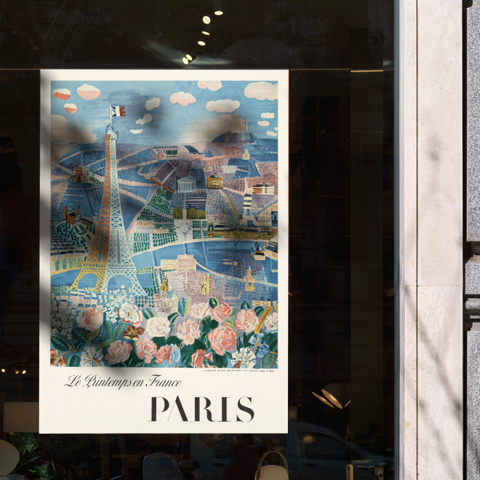 Póster de escena de París con Torre Eiffel y flores Le Printemps en France de Raoul Dufy.