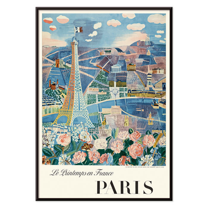 Póster de escena de París con Torre Eiffel y flores Le Printemps en France de Raoul Dufy.