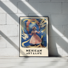 Poster featuring a girl in a pink dress with floral crown and two white doves Diego Rivera Mexican Art and Life