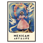 Poster featuring a girl in a pink dress with floral crown and two white doves Diego Rivera Mexican Art and Life