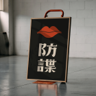 Poster featuring red lips above Japanese text in minimalist style by Ikko Tanaka titled Red Lips