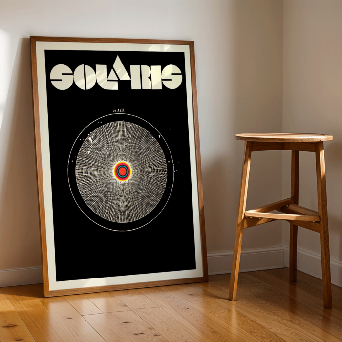 Solaris Movie Poster featuring abstract circular design with intricate patterns and vibrant colors by an anonymous artist.