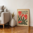 Poster of El Maestro Revista de cultura nacional Mexico with vibrant red flowers and green cacti artwork