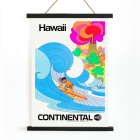 Poster d'un surfeur surfant sur une vague aux couleurs vives faisant la promotion d'Hawaï par Continental Airline intitulée Surf by Anonymous.