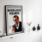 Théâtre Sherlock Holmes Poster avec un portrait dramatique illustré d'un détective avec une pipe par Arthur Conan Doyle et William Gillette