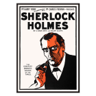 Teatro Sherlock Holmes Póster con un dramático retrato ilustrado de un detective con una pipa realizado por Arthur Conan Doyle y William Gillette