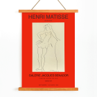 Póster para la Exposición Matisse en Ginebra, con obras de Henri Matisse y un dibujo lineal minimalista de una figura de pie.