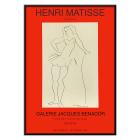 Póster para la Exposición Matisse en Ginebra, con obras de Henri Matisse y un dibujo lineal minimalista de una figura de pie.