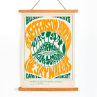 Diseño Póster de Wes Wilson para The Jefferson Airplane Jay Walkers en el Auditorio Fillmore con texto vibrante en naranja y verde.