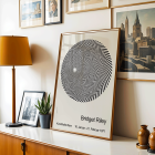 Riley Blaze Exhibition Poster by Bridget Riley featuring black and white spiral geometric design on a light background.