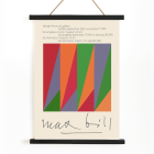 Colorful geometric shapes on exhibition poster by Max Bill titled Serigraph Silkscreen with signature at bottom in a black frame