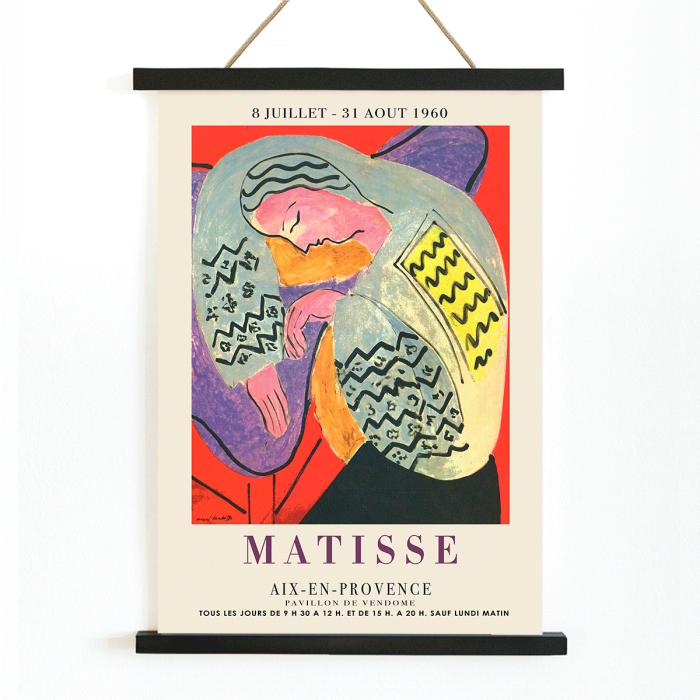 Poster of The Dream by Henri Matisse at Aix en Provence exhibition with a colorful abstract design featuring a reclining figure