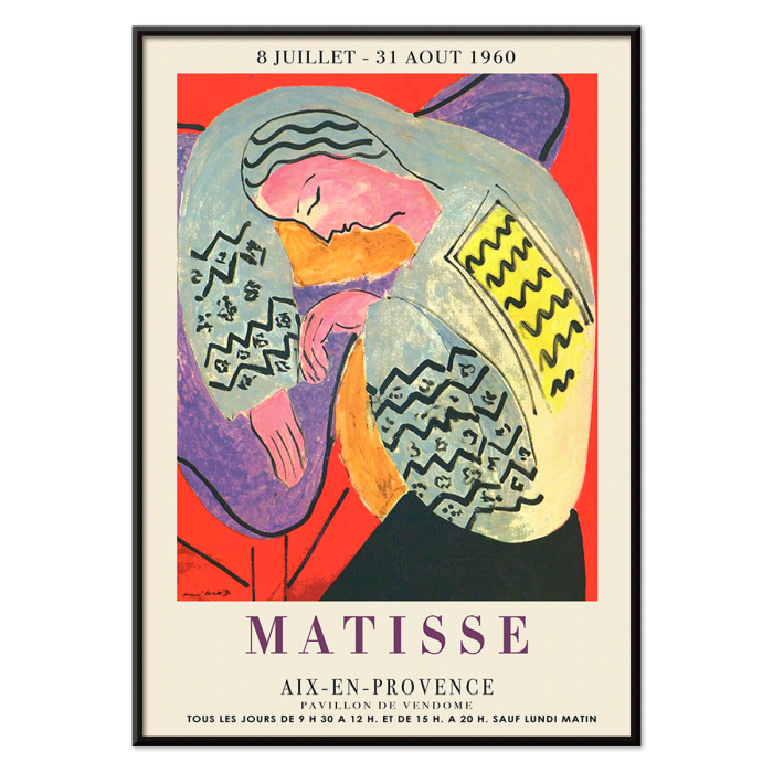 Poster du Rêve d'Henri Matisse à l'exposition d'Aix en Provence avec un dessin abstrait coloré représentant une figure allongée