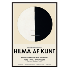 Affiche d'exposition avec l'œuvre abstraite Le point de vue de Bouddha dans la vie terrestre de Hilma Af Klint présentant un motif circulaire.