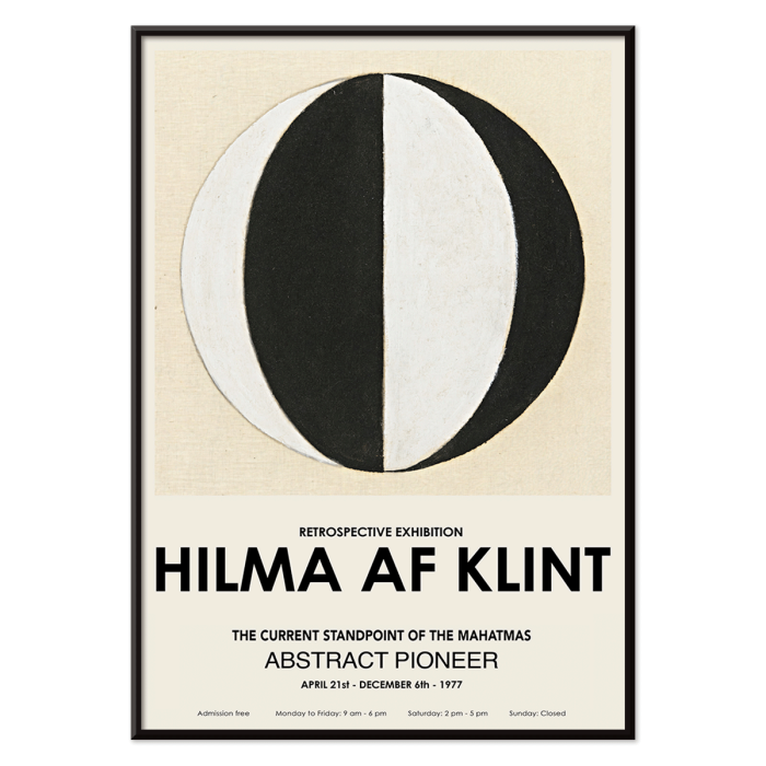 Poster de l'œuvre d'Hilma Af Klint The Current Standpoint of the Mahatmas présentant un design circulaire abstrait en noir et blanc.