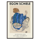 Póster de la obra de arte Mujer sentada de espaldas de Egon Schiele que muestra a una mujer con una prenda colorida sentada de espaldas.