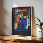 Póster muestra la escena callejera de Berlín en el Museo Brücke de Ernst Kirchner, destacando las vibrantes obras de arte expresionistas