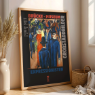 Poster présente une scène de rue de Berlin au musée Brücke par Ernst Kirchner mettant en valeur des œuvres expressionnistes dynamiques