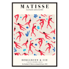 Exposición Matisse Dancing Figures Póster que presenta figuras recortadas en rojo sobre un fondo estampado con detalles de la exposición.