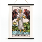 Poster de la carte de Tarot intitulée Tarot - Tempérance de Rider Waite représentant un ange avec des ailes versant du liquide entre deux tasses.